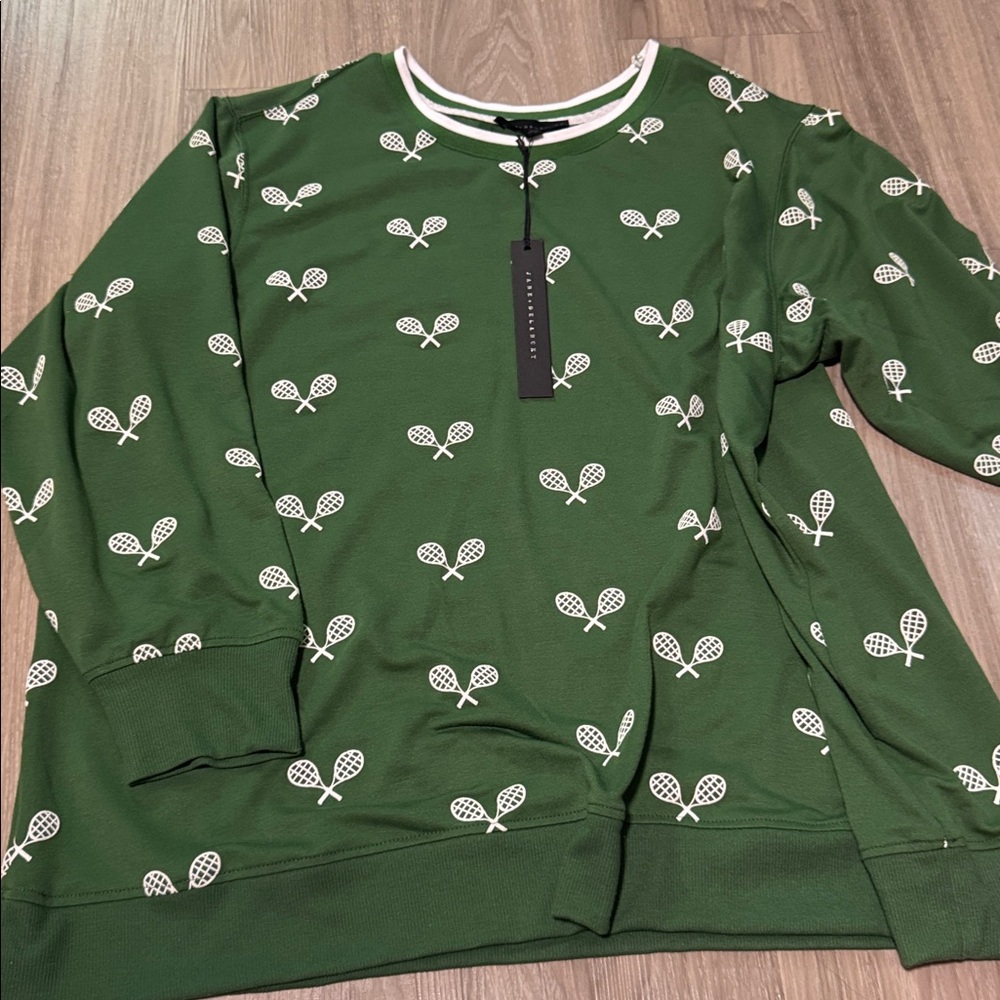 Green Sweatshirt with Tennis Racket Pattern from Jane and Delancey size 14